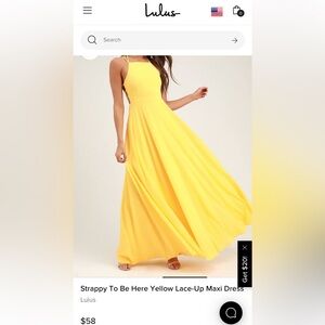 Lulus Strappy To Be Here Yellow Lace-Up Maxi Dress XS